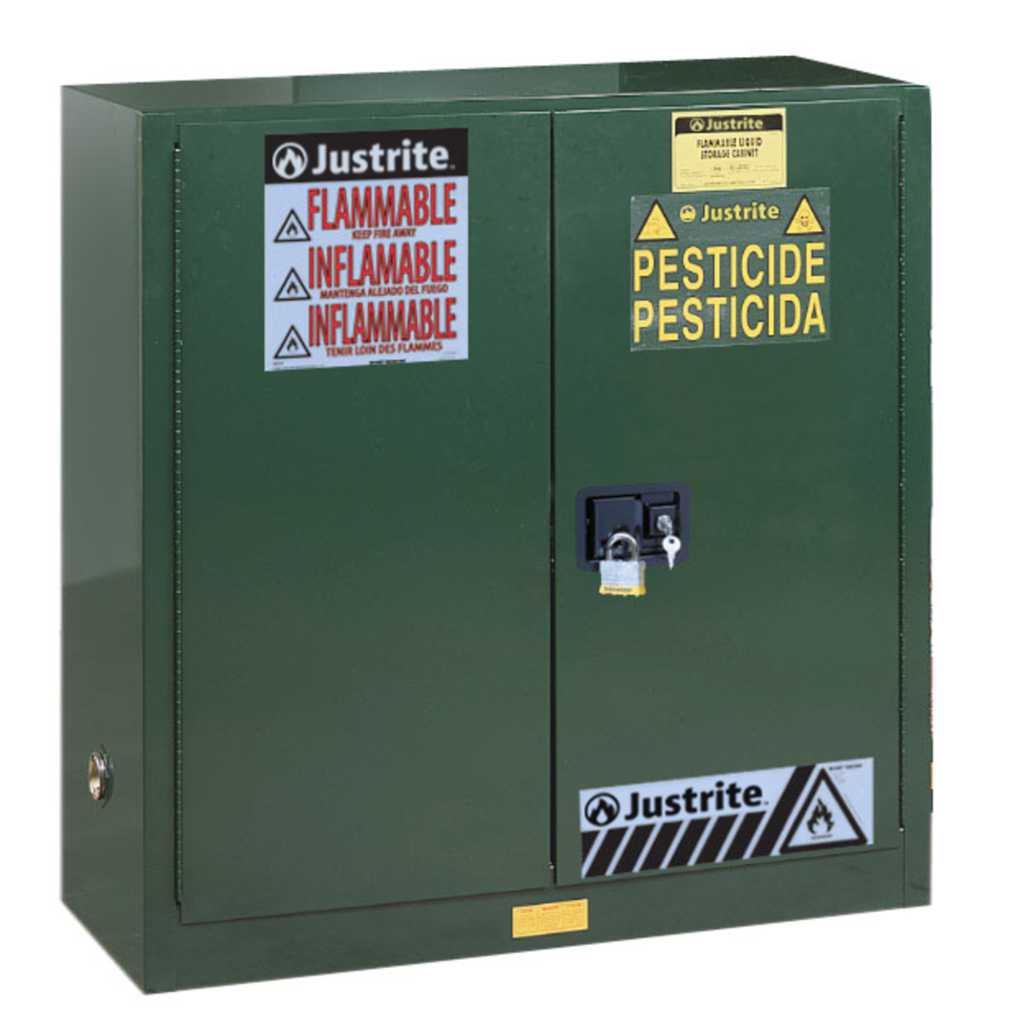 Justrite Sure-Grip EX Pesticides Safety Cabinet — 30 Gal., 1 Shelf, 2 Self-Close Doors, Green, Model# 893024